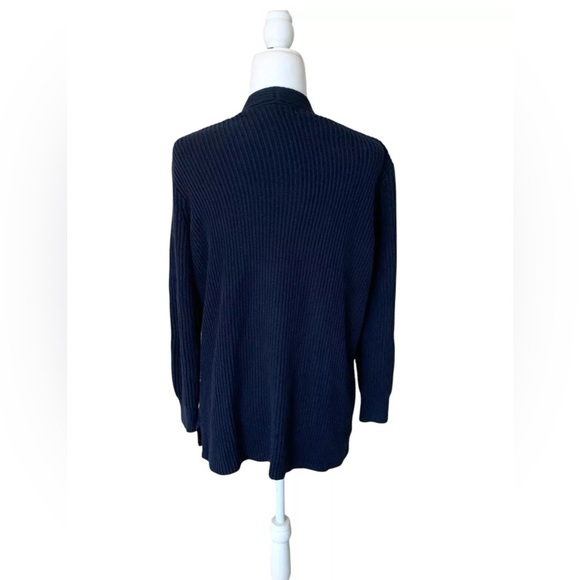 Madewell Ribbed Open Cardigan Sz Small Dark Blue Pockets Cotton Knit Sweater C9 - Picture 2 of 5